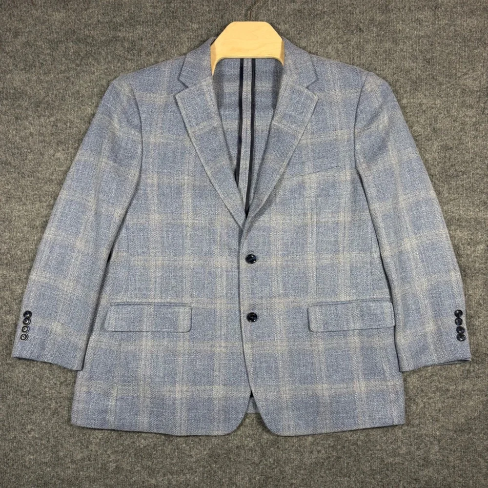 Tommy Hilfiger Blazer Plaid Sport Coat 42R Blue Viscose Blend EUC